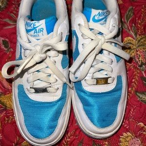 Nike Air Force 1 tennis shoes, white and Carolina blue, size 6 women’s